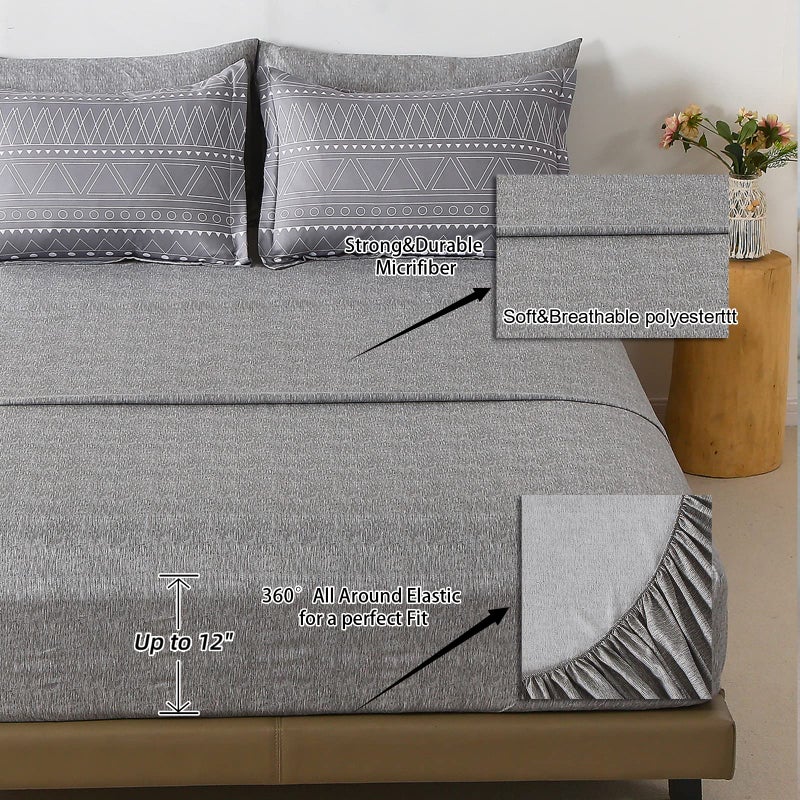 WONGS BEDDING طقم لحاف WONGS BEDDING مكون من 7 قطع رمادي بوهو مقاس كينغ، سرير هندسي باللون الرمادي الداكن في حقيبة، طقم سرير من الألياف الدقيقة الناعمة القابلة للعكس مع أكياس وسائد وأغطية ملاءة مسطحة - Image 5
